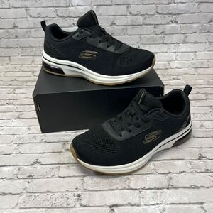 Skechers Women's Memory Foam SN 12564 Blk Gold Lace Up‎ Running Shoes Size 8